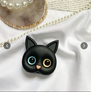 Black Cat Mirror/Phone Holder with Colorful Eyes